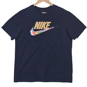 Nike Global Swoosh T-shirt Shirt Mens Medium Navy Nations Soccer Gold Logo